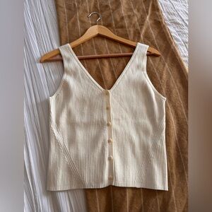 Madewell Ivory Ribbed Button-Front Sweater Tank Top